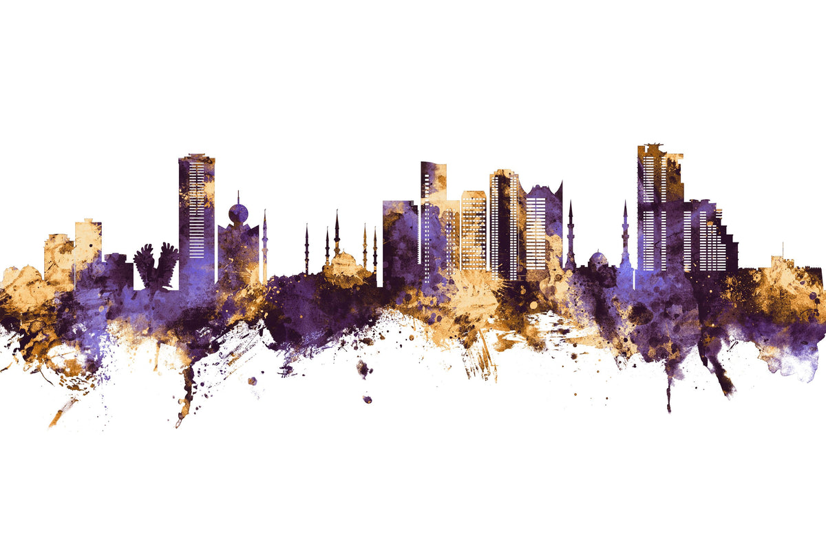 Fujairah Skyline Purple & Gold Mural Wallpaper - pure wallpaper artwork