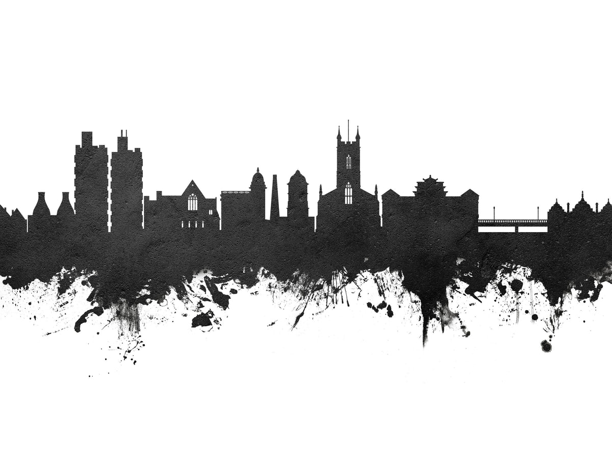 Stoke-on-Trent Skyline Black & White Mural Wallpaper - pure wallpaper artwork