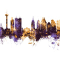 San Antonio Texas Skyline Purple & Gold Mural Wallpaper - pure wallpaper artwork