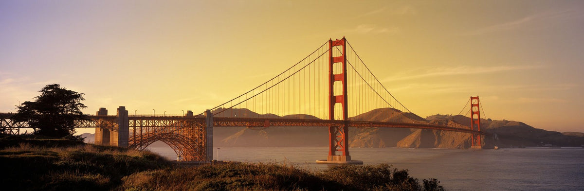 Crimson Bridge Twilight Yellow Mural Wallpaper - pure wallpaper artwork