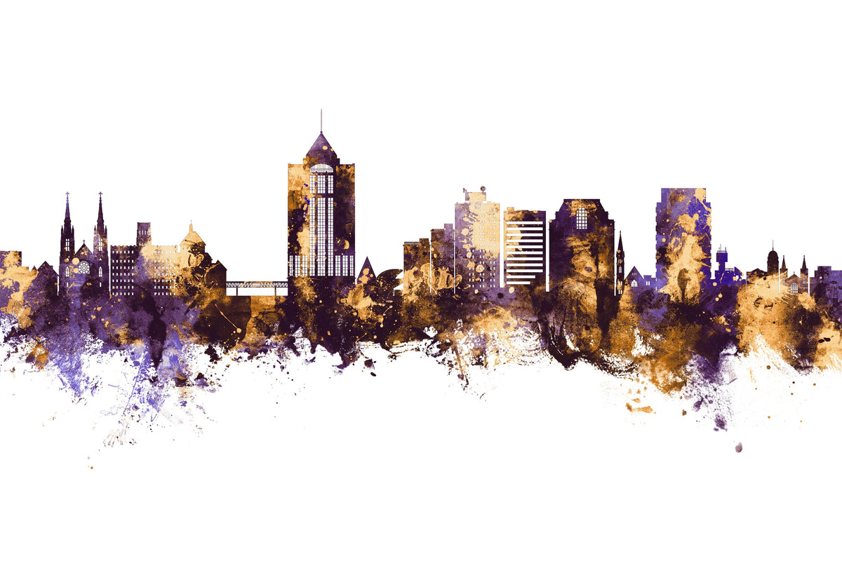 Roanoke Virginia Skyline Purple & Gold Mural Wallpaper - pure wallpaper artwork
