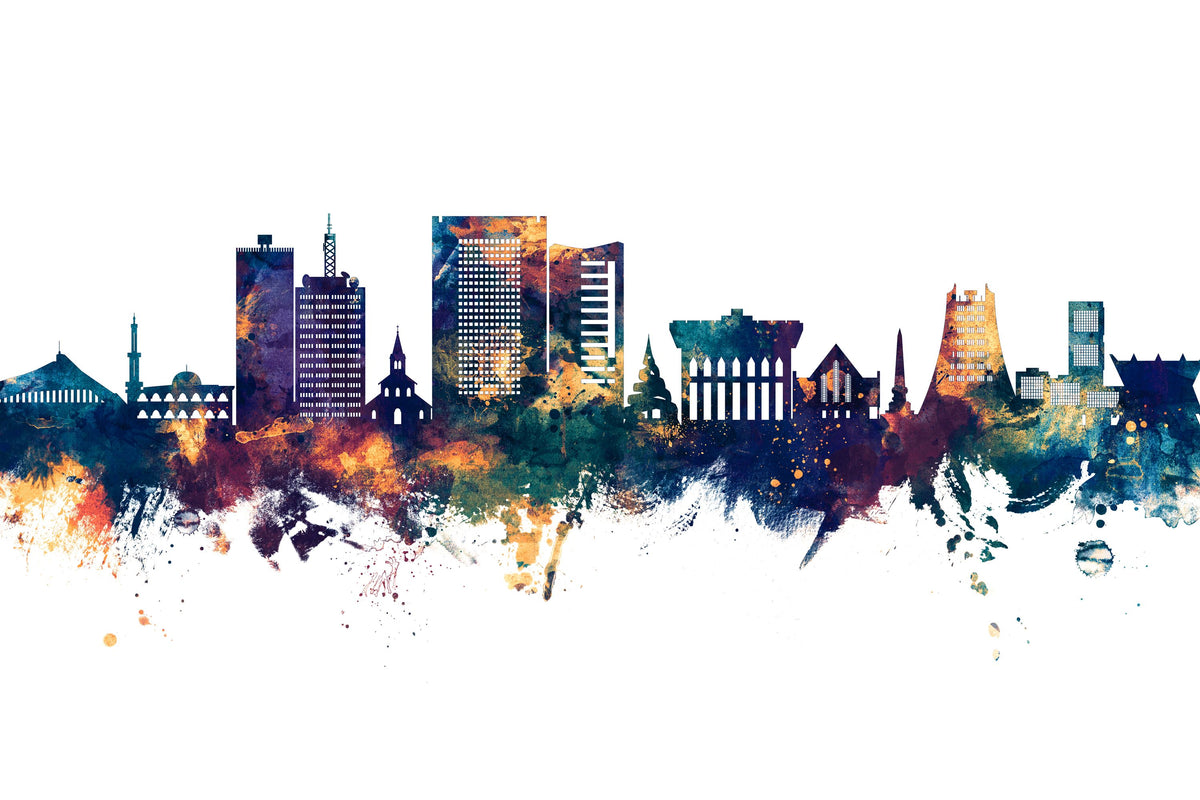 Yaoundé Cameroon Skyline Blue & Bronze Mural Wallpaper - pure wallpaper artwork