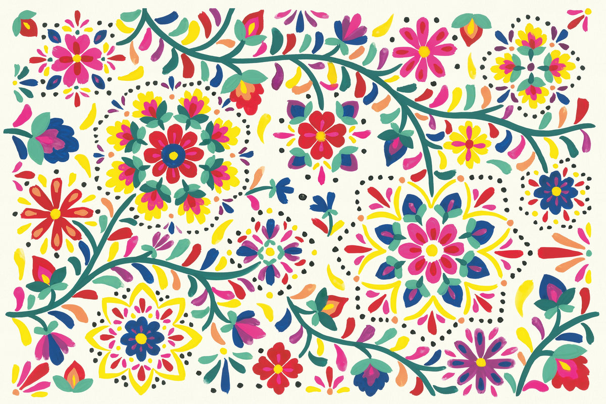 Floral Fiesta White I Mural Wallpaper - pure wallpaper artwork