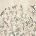 Tulips & Birds, Beige Mural Wallpaper - pure wallpaper artwork
