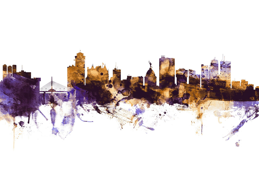 Winnipeg Canada Skyline Purple & Gold Mural Wallpaper
