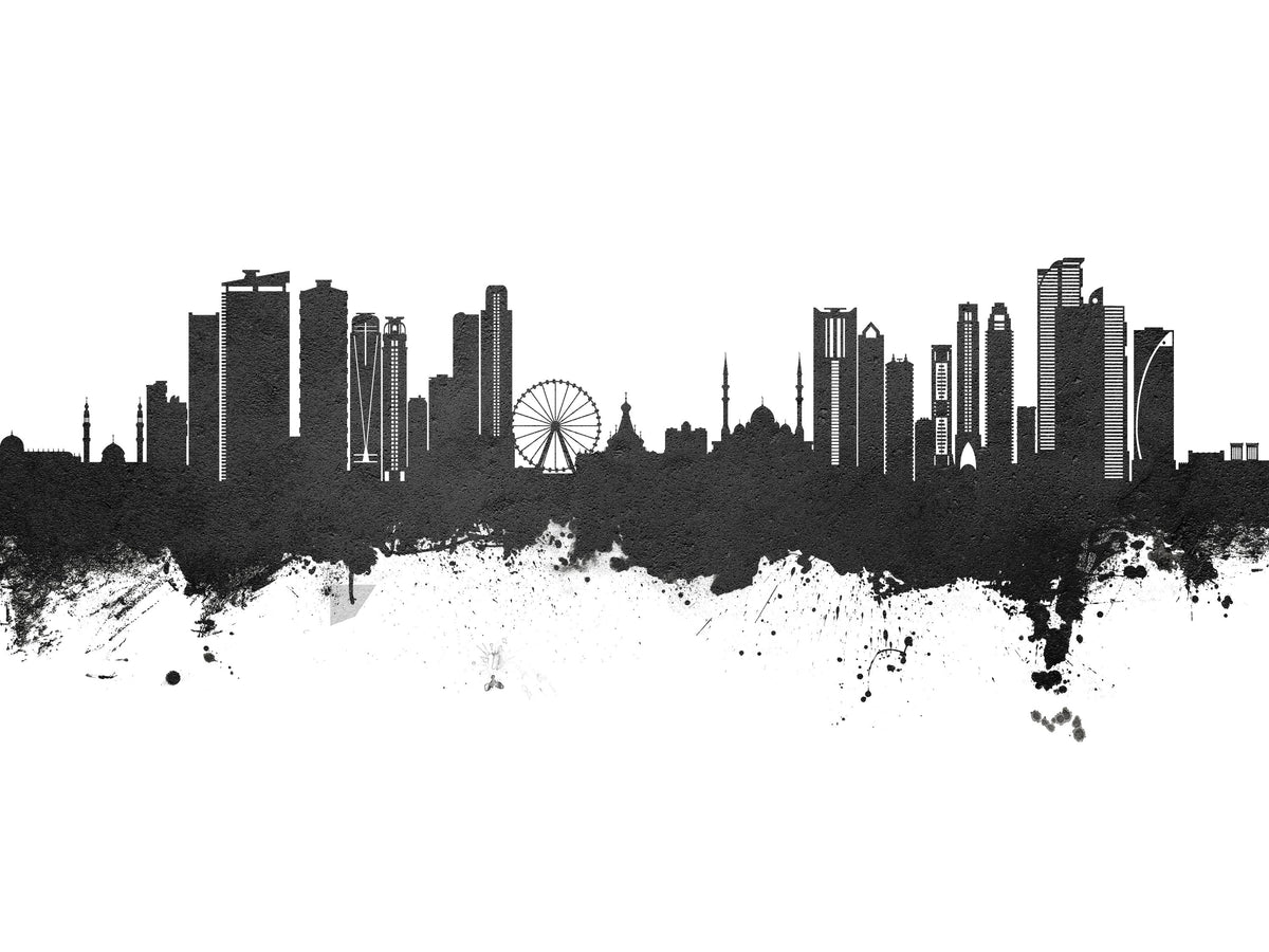 Sharjah Skyline Black & White Mural Wallpaper - pure wallpaper artwork