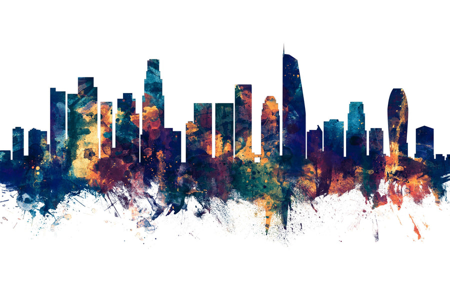 Los Angeles Skyline Blue & Bronze Mural Wallpaper