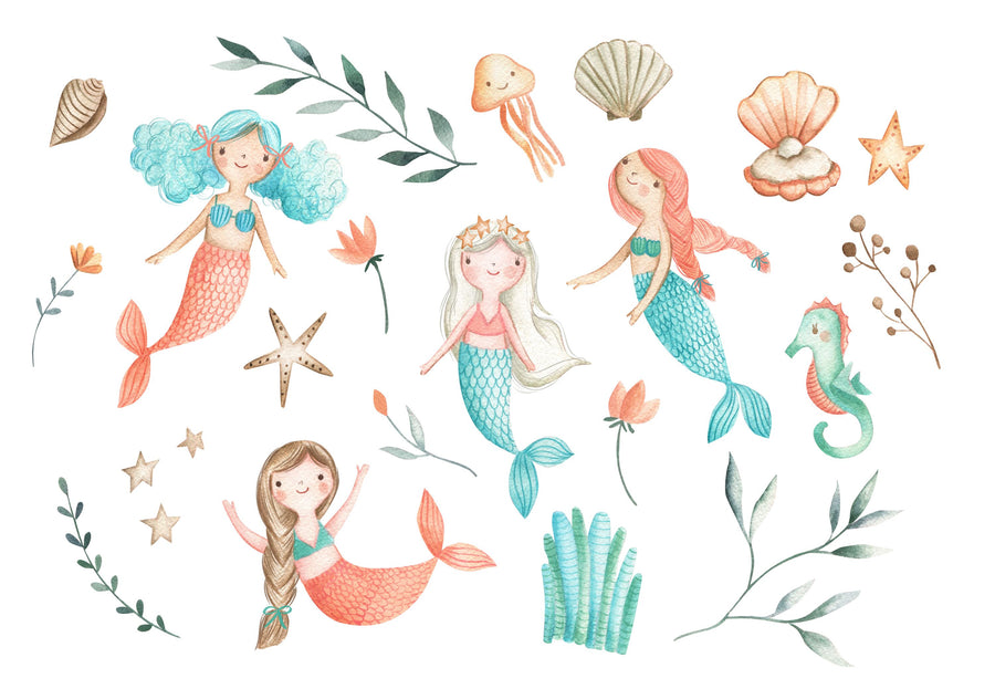 Mermaid Friends Mural Wallpaper