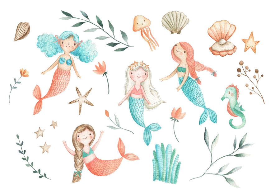 Mermaid Wallpaper Mural – Ocean Wall Mural – Mermaid Friends printable artwork