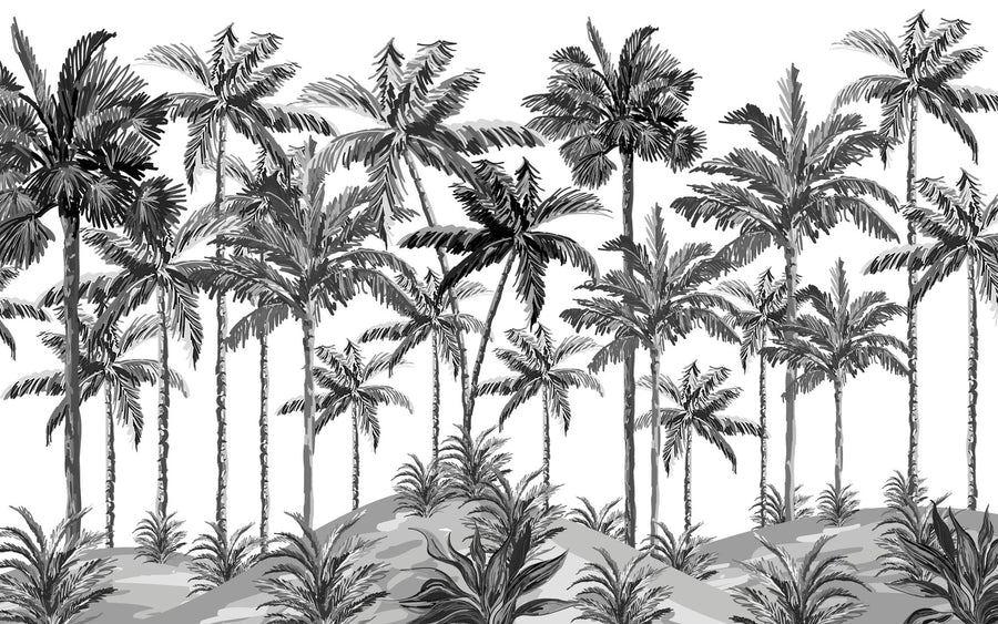 Palm Leaf Wallpaper Mural – Tropical Wall Mural – Playful Palms BW printable artwork