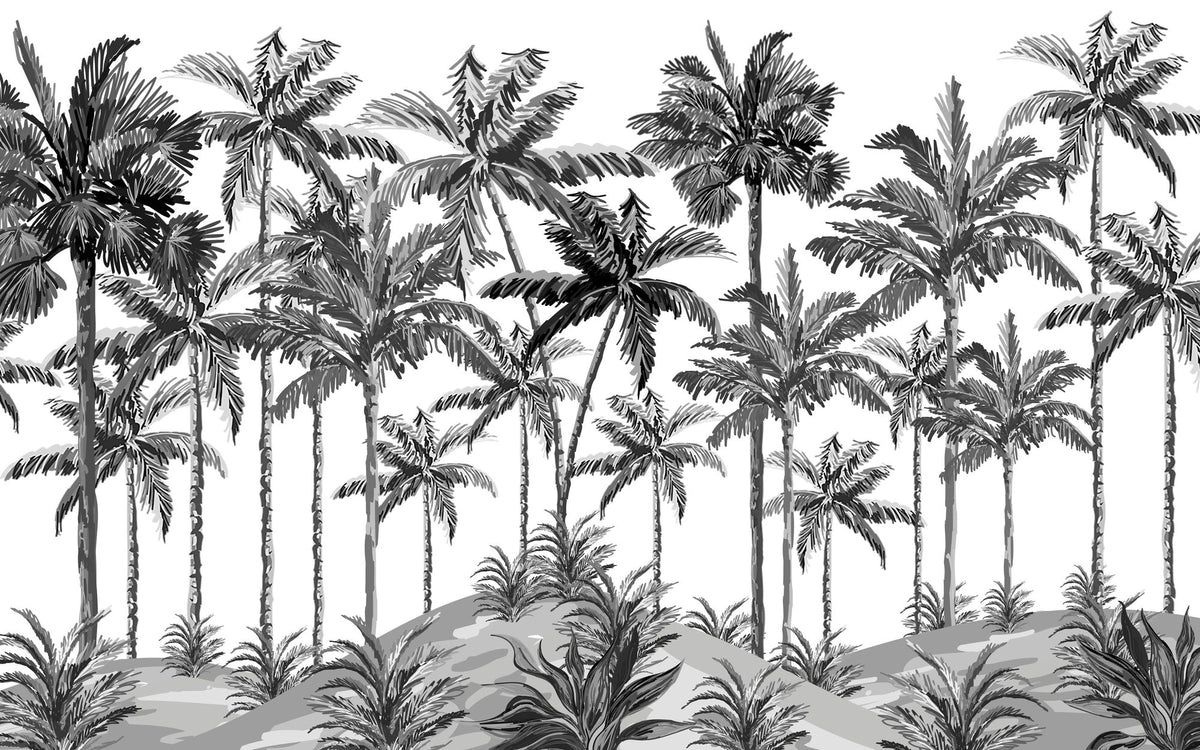 Playful Palms BW Mural Wallpaper - pure wallpaper artwork