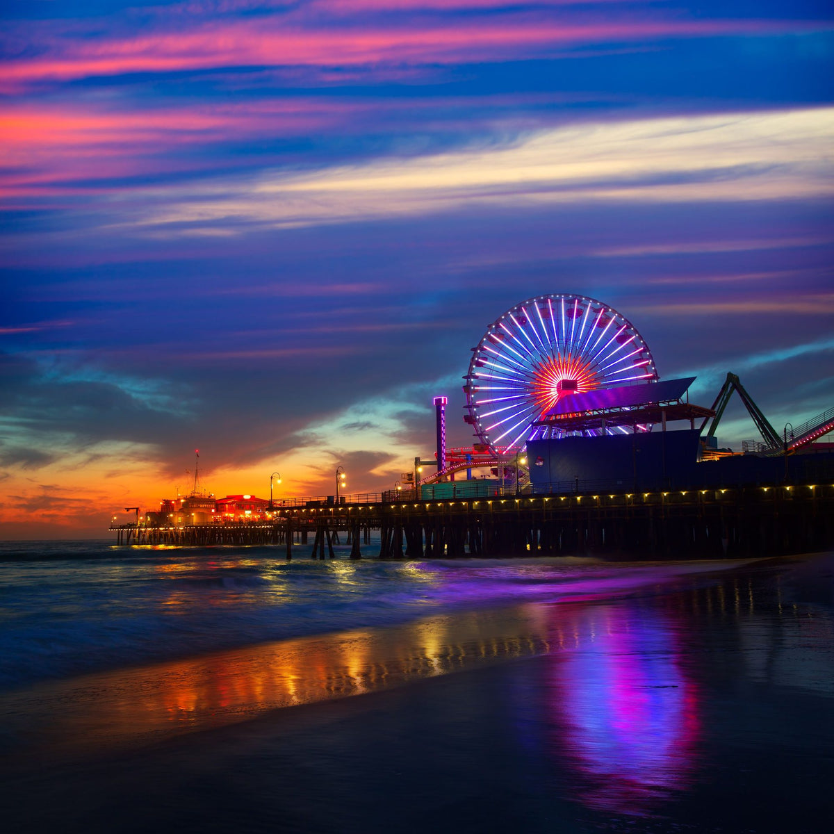 Santa Monica Pier Sunset Purple Mural Wallpaper - pure wallpaper artwork