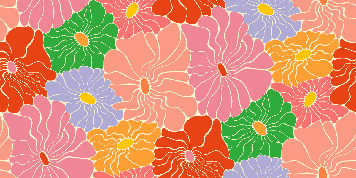 Cool Fluid Flowers Mural, Bright Multi Mural Wallpaper - pure wallpaper artwork
