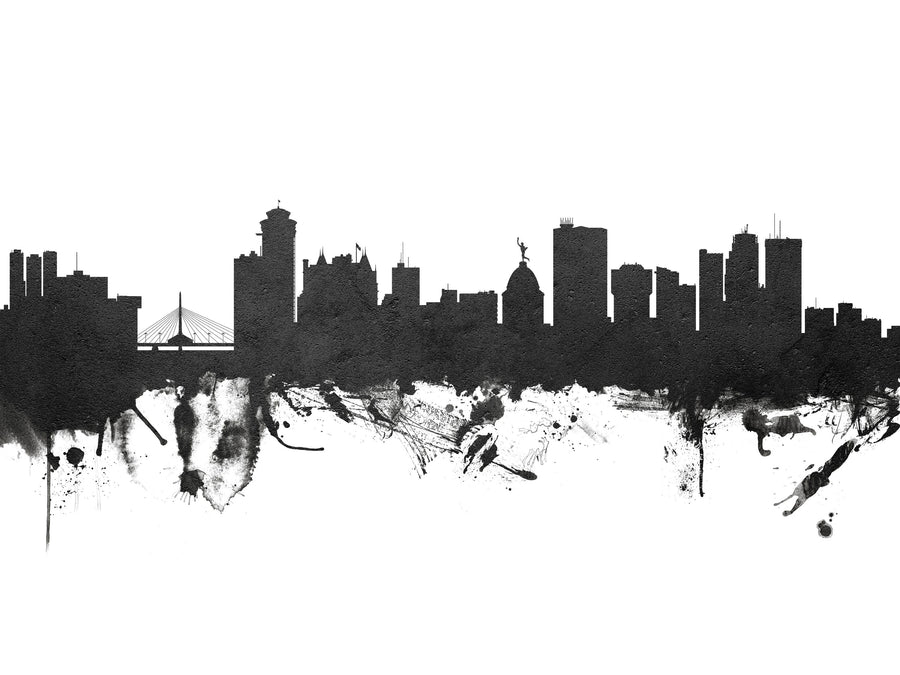 Winnipeg Canada Skyline Black & White Mural Wallpaper