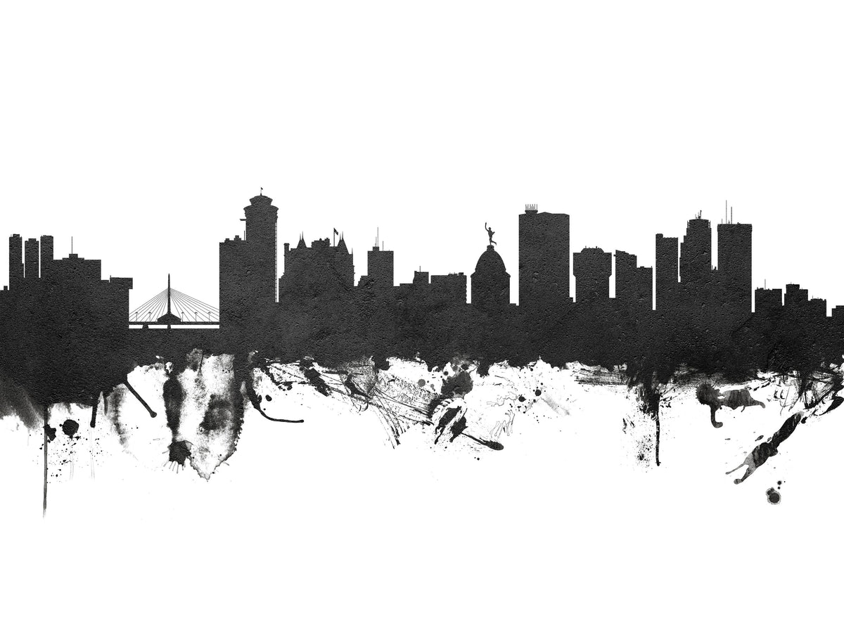Winnipeg Canada Skyline Black & White Mural Wallpaper - pure wallpaper artwork