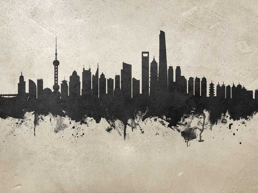 Shanghai China Skyline Concrete Mural Wallpaper