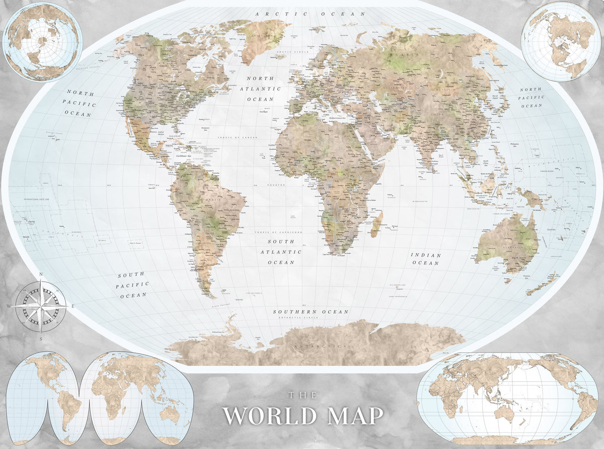 World Map Atlas Brown Mural Wallpaper - pure wallpaper artwork
