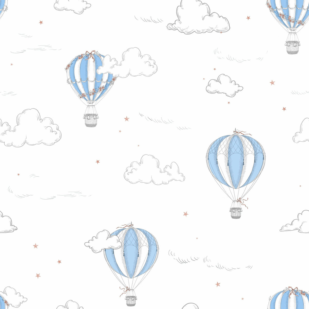 Petite Hot Air Balloons, Sky Blue Mural Wallpaper - pure wallpaper artwork