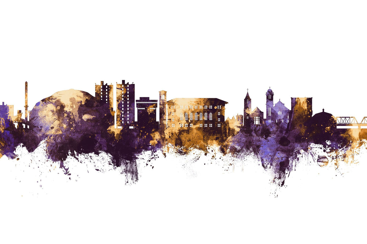 Cedar Falls Iowa Skyline Purple & Gold Mural Wallpaper - pure wallpaper artwork