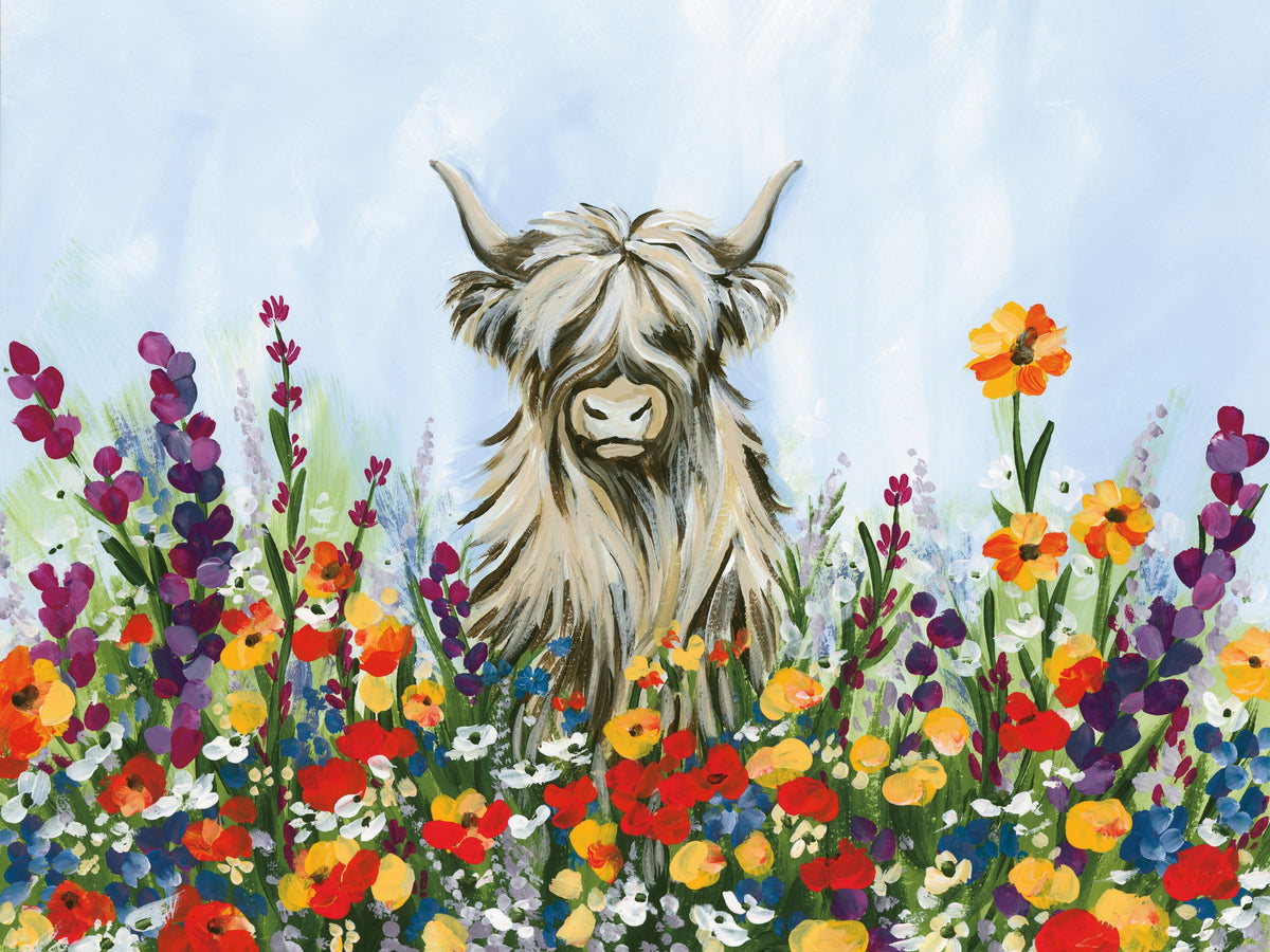 Longhorn in Spring Flowers Mural Wallpaper - pure wallpaper artwork