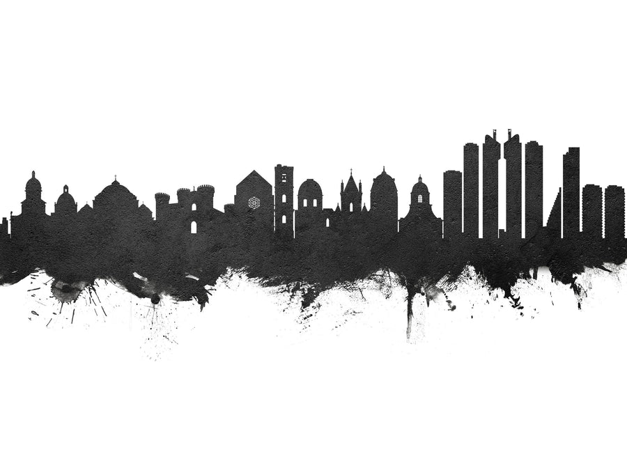 Naples Italy Skyline Black & White Mural Wallpaper