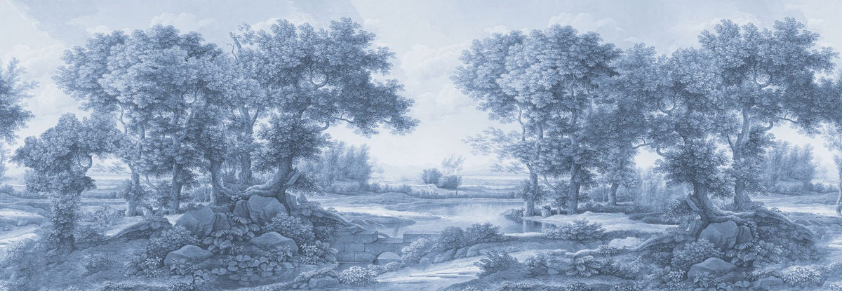 Riverbank Oak Landscape, Blues Mural Wallpaper - pure wallpaper artwork