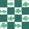 Fish Checkers, Green Mural Wallpaper - pure wallpaper artwork