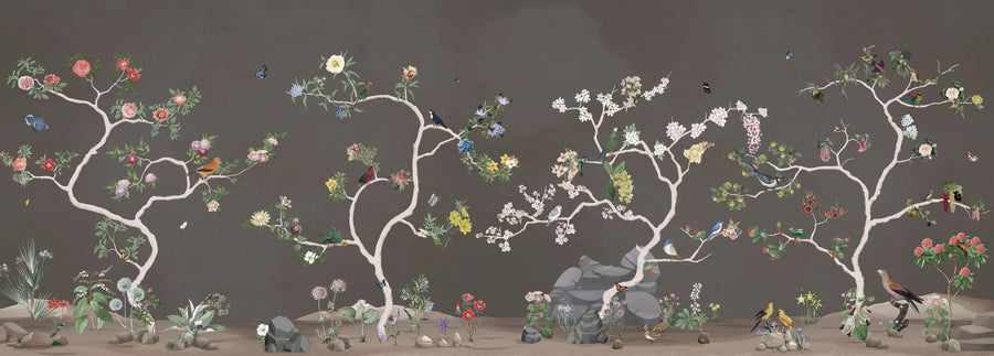 Birds in the Garden Dark Mural Wallpaper