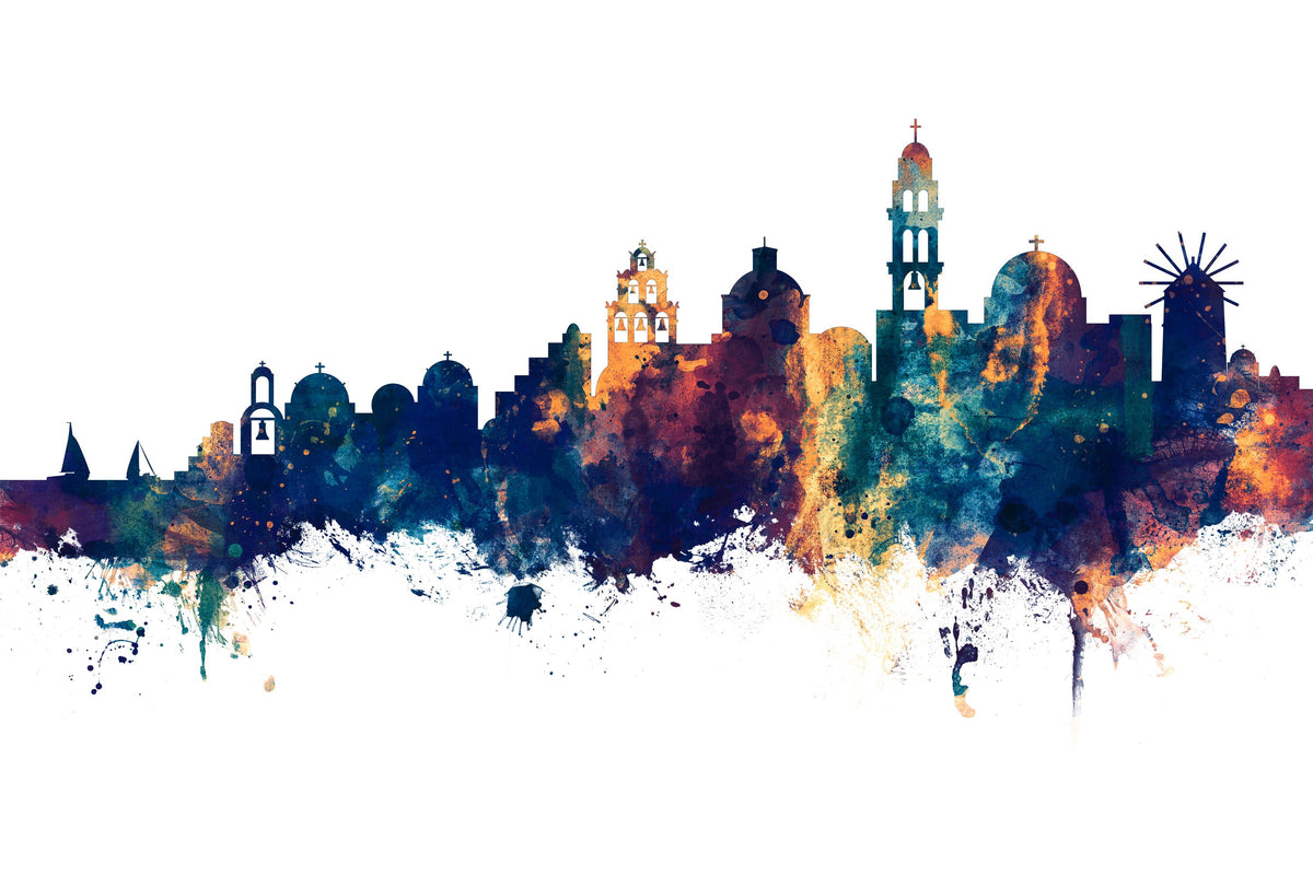 Santorini Skyline Blue & Bronze Mural Wallpaper - pure wallpaper artwork