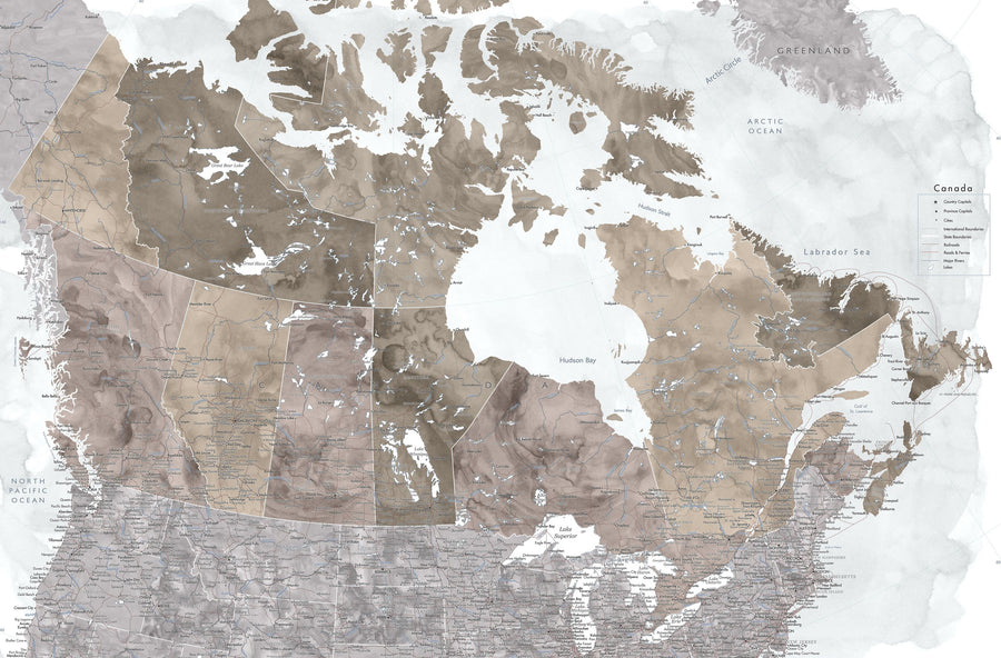Canada Map Detailed - Abey Mural Wallpaper