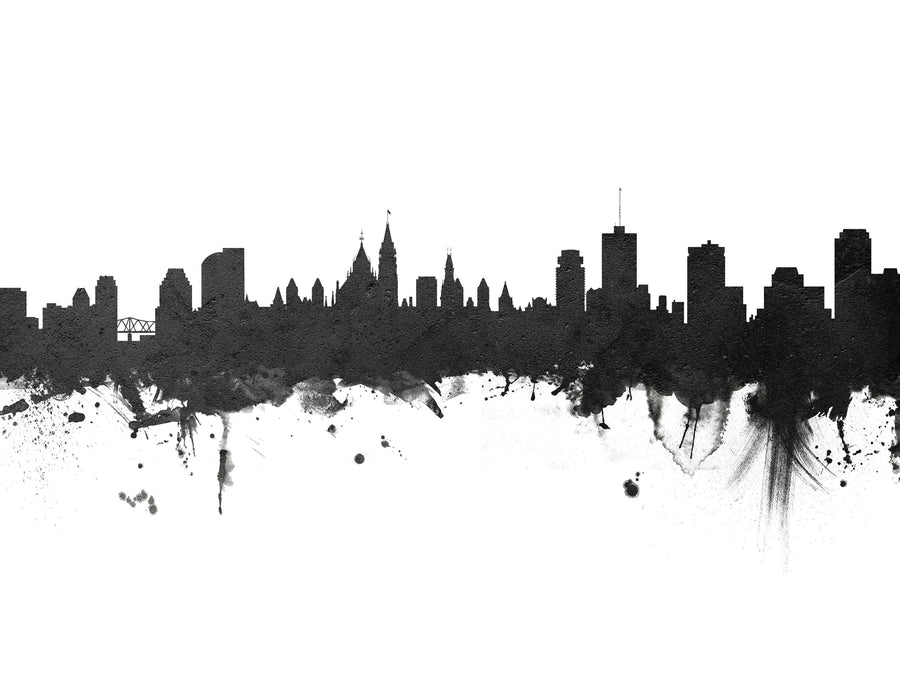 Ottowa Canada Skyline Black & White Mural Wallpaper