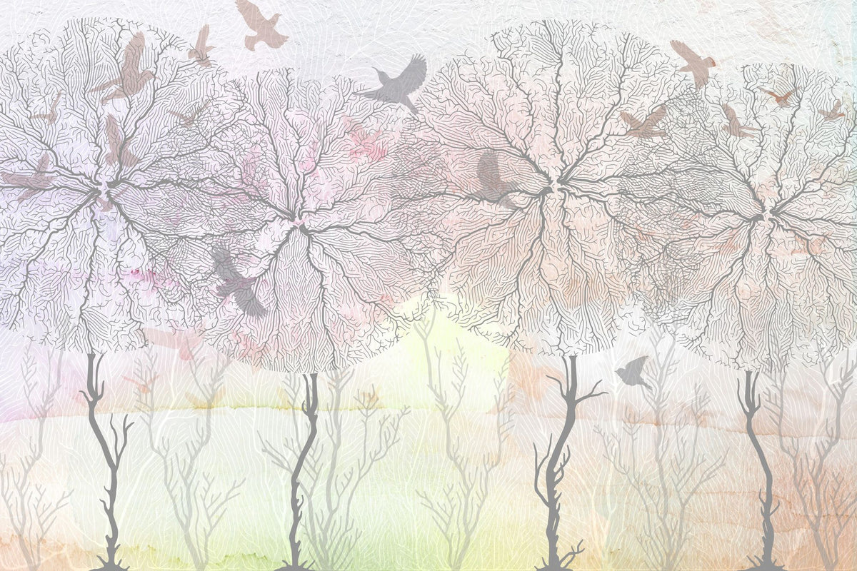 Shade of Trees Pink Mural Wallpaper - pure wallpaper artwork