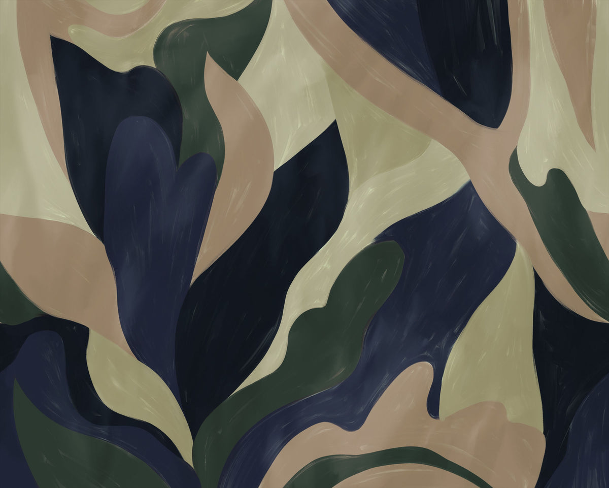 Dynamic Fields, Butter Yellow & Navy Mural Wallpaper - pure wallpaper artwork