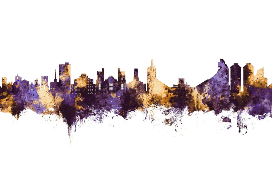 Boulder Colorado Skyline Purple & Gold Mural Wallpaper