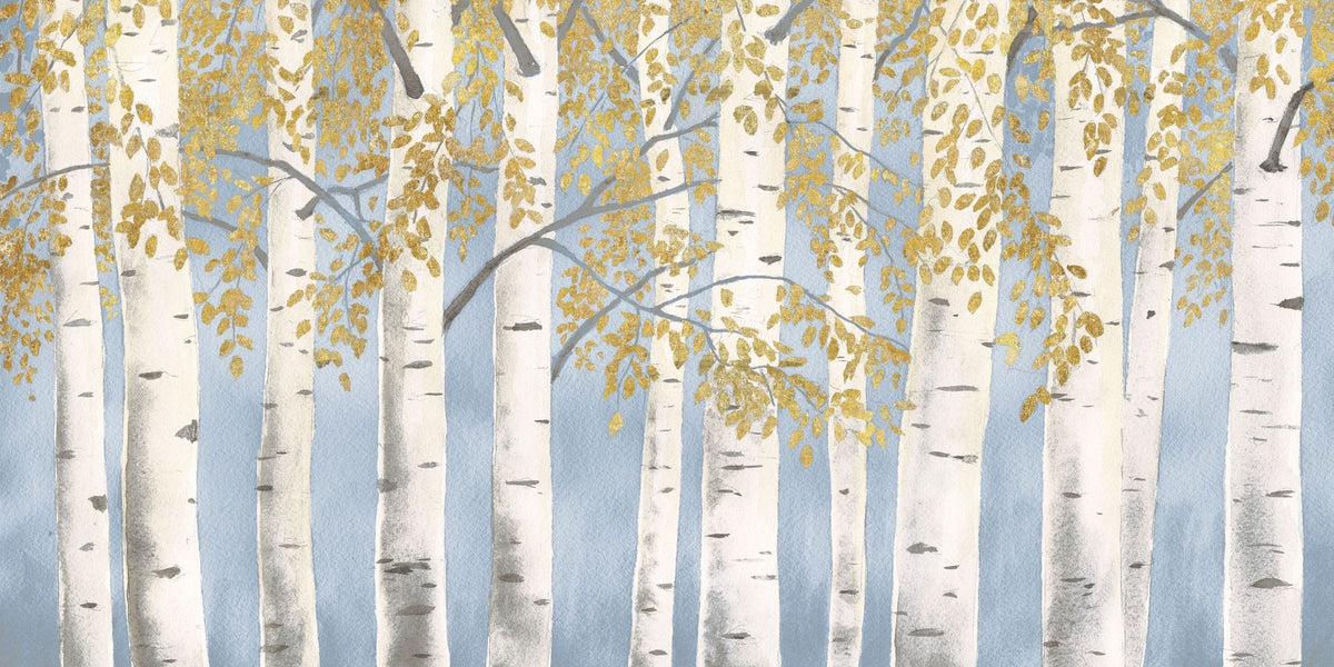Fresh Forest Light Blue Gold Mural Wallpaper - pure wallpaper artwork