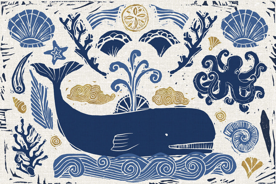 Whale Seas White Mural Wallpaper