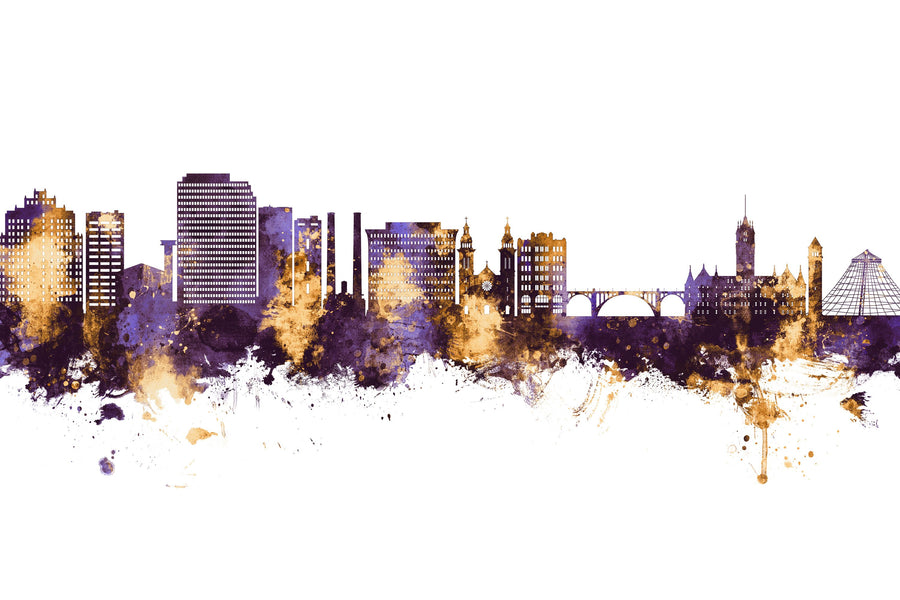 Spokane Washington Skyline Purple & Gold Mural Wallpaper