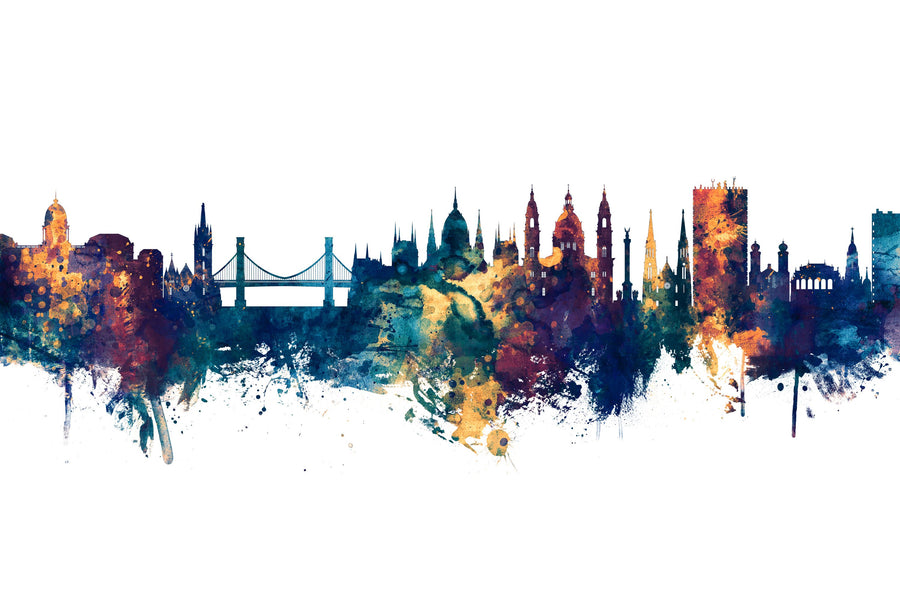 Budapest Skyline Blue & Bronze Mural Wallpaper