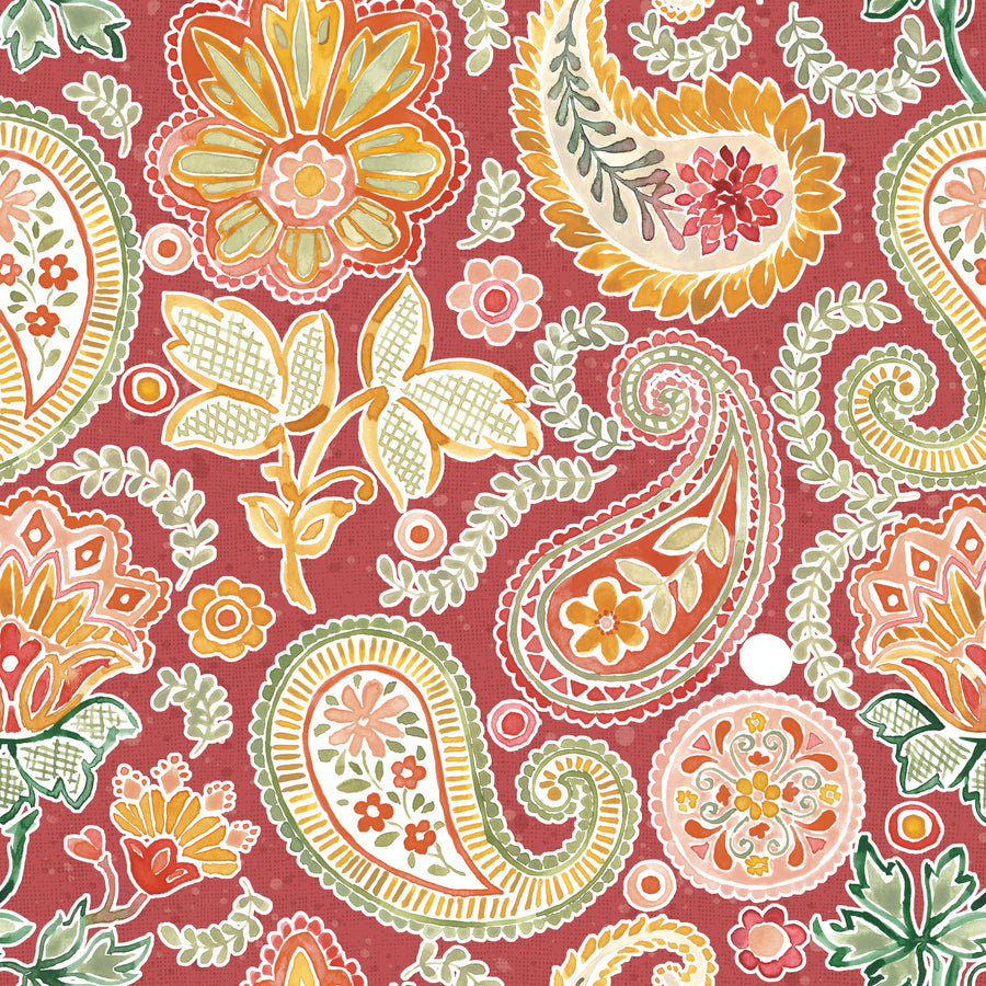 Harvest Paisley Mini Red Mural Wallpaper