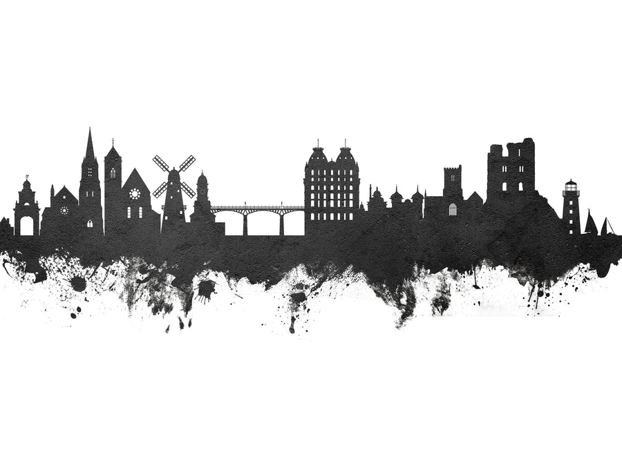 Scarborough England Skyline Black & White Mural Wallpaper