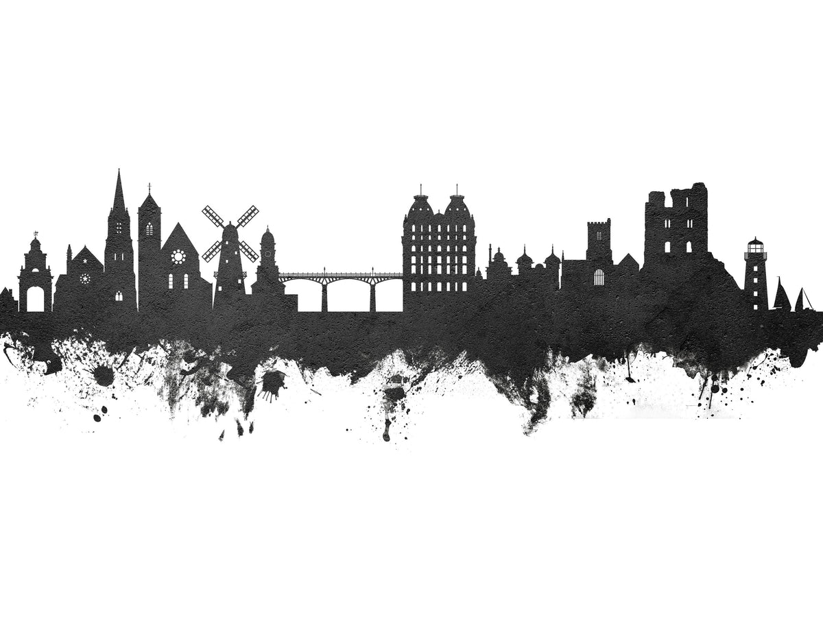 Scarborough England Skyline Black & White Mural Wallpaper - pure wallpaper artwork