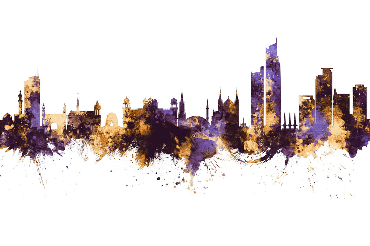 Karachi Pakistan Skyline Purple & Gold Mural Wallpaper - pure wallpaper artwork