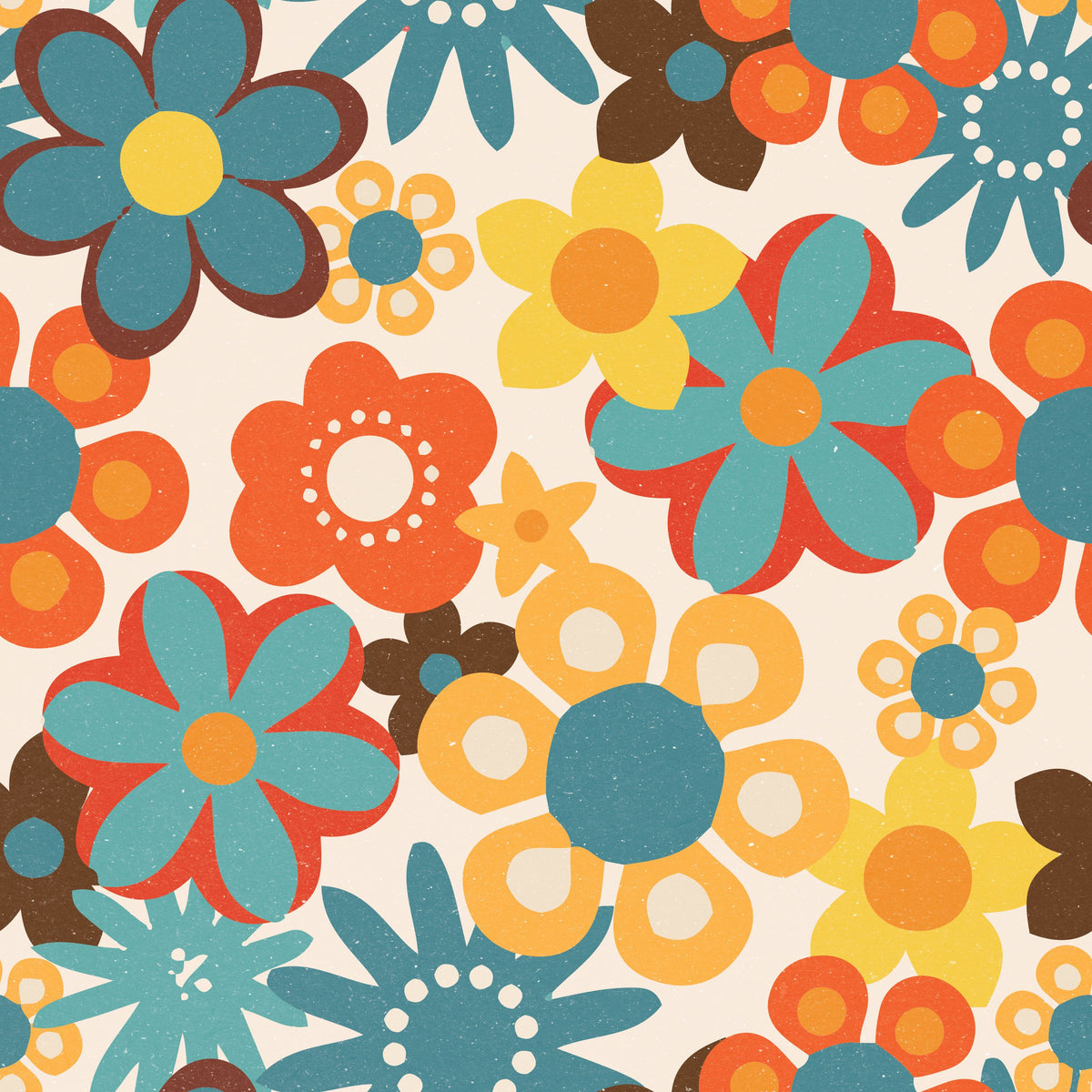 Flower Power, Yellow on Cream Mural Wallpaper - pure wallpaper artwork