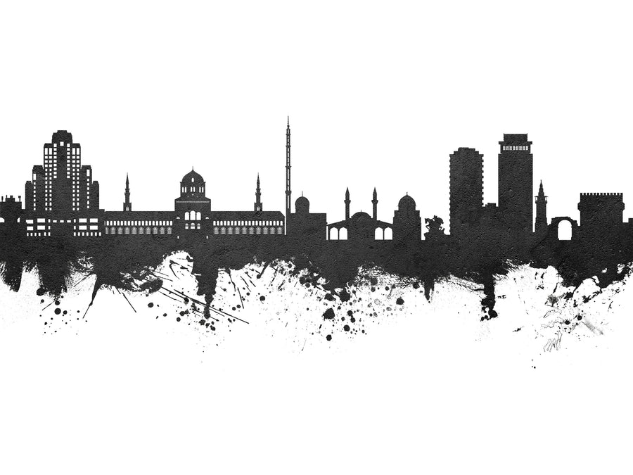 Damascus Syria Skyline Black & White Mural Wallpaper