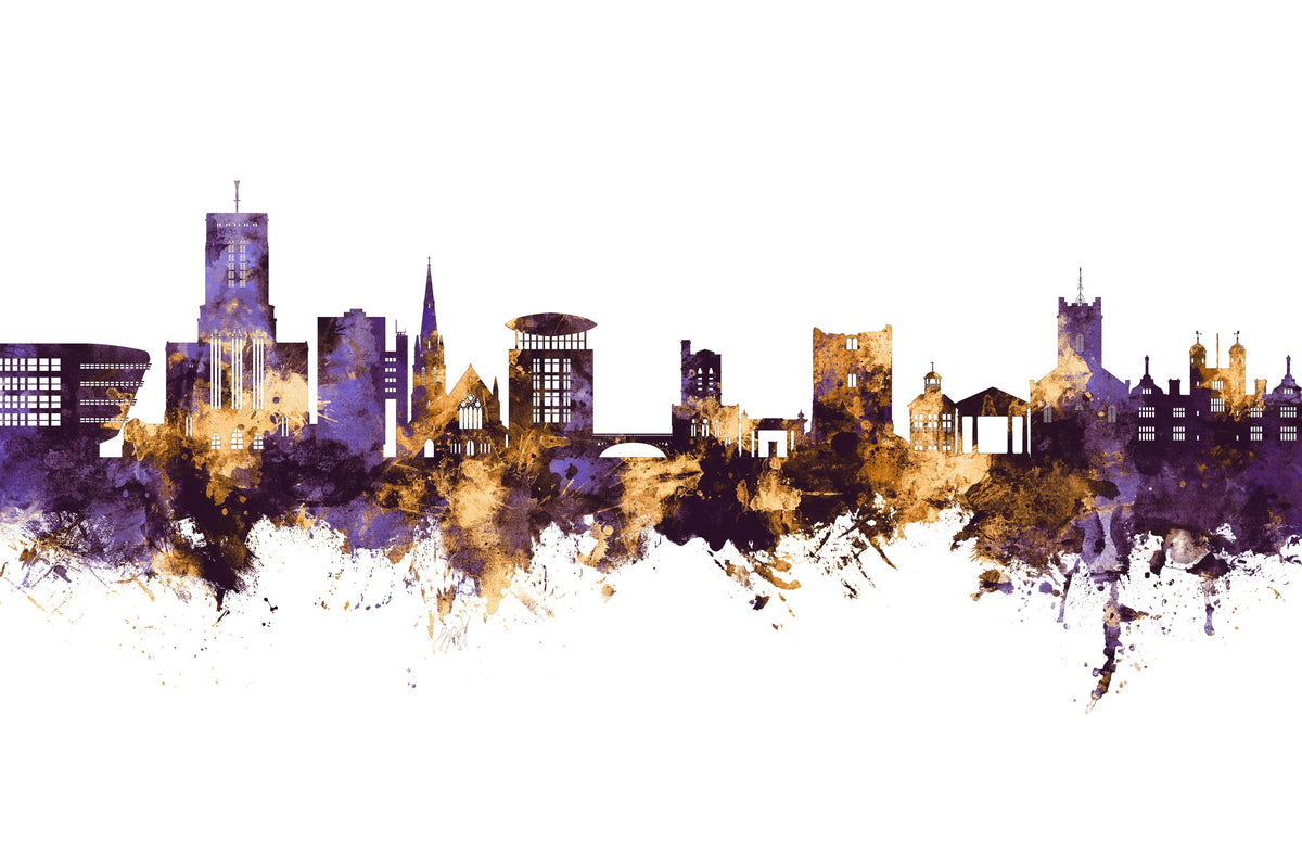 Guildford England Skyline Purpl & Gold Mural Wallpaper - pure wallpaper artwork