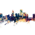 Providence Rhode Island Skyline Blue & Bronze Mural Wallpaper - pure wallpaper artwork
