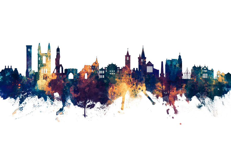 At Andrews Scotland Skyline Blue & Bronze Mural Wallpaper