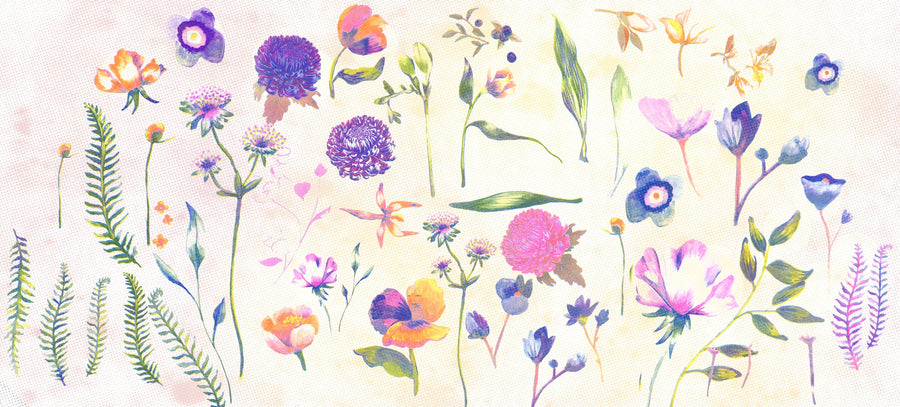 Floral Gaze, Cream Mural Wallpaper