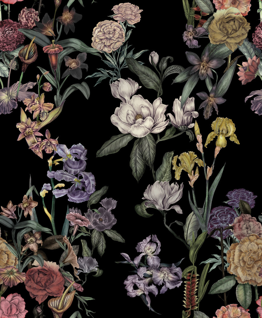 Floral Gaze, Black Mural Wallpaper