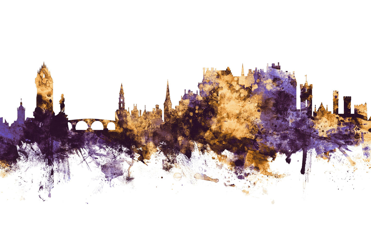 Stirling Scotland Skyline Purple & Gold Mural Wallpaper - pure wallpaper artwork